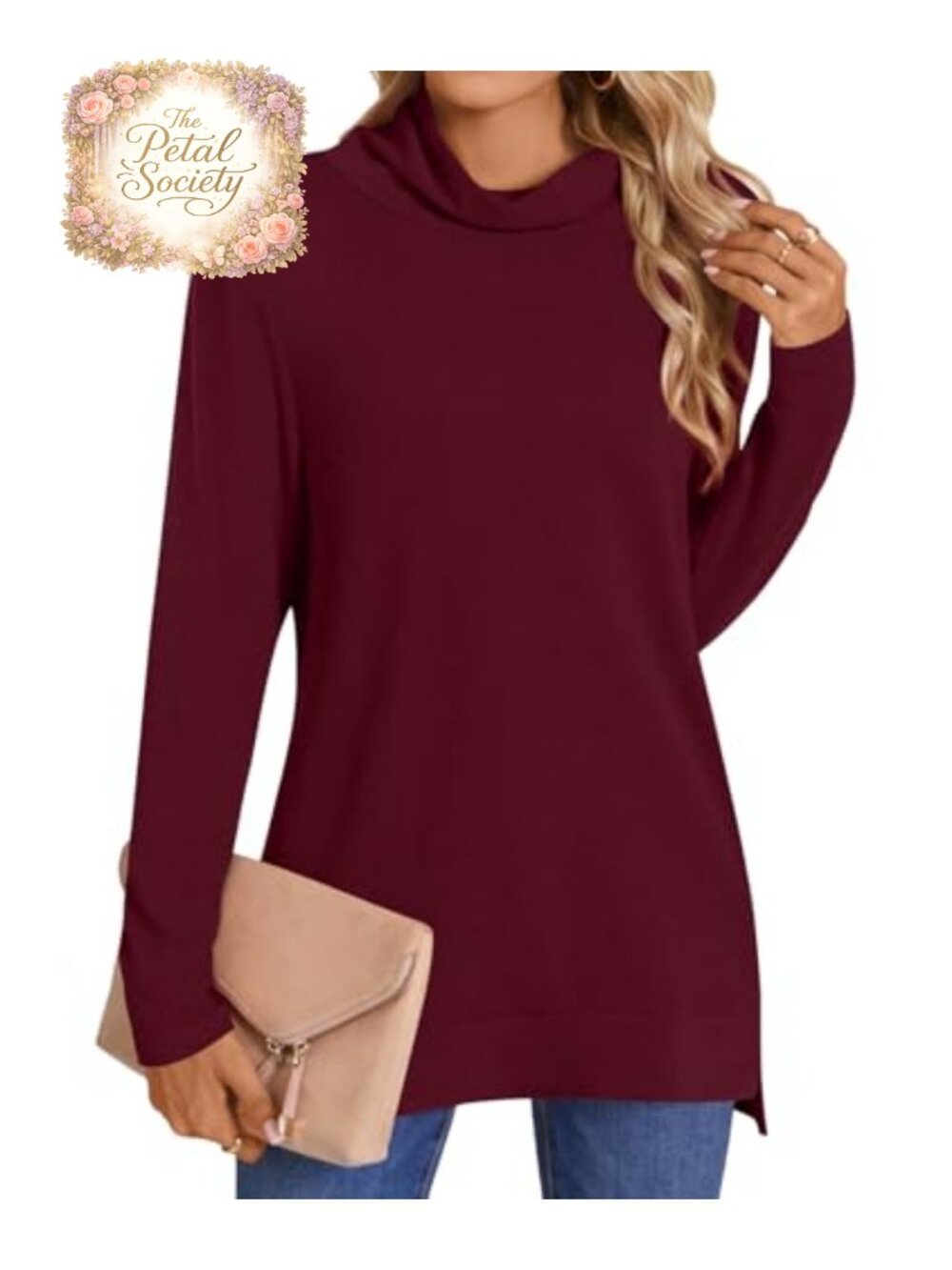 Women's Turtleneck Tunic Top Long Sleeve Lightweight Sweater Pullover